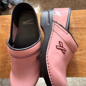 Dansko Pink Leather Clogs with Black Trim